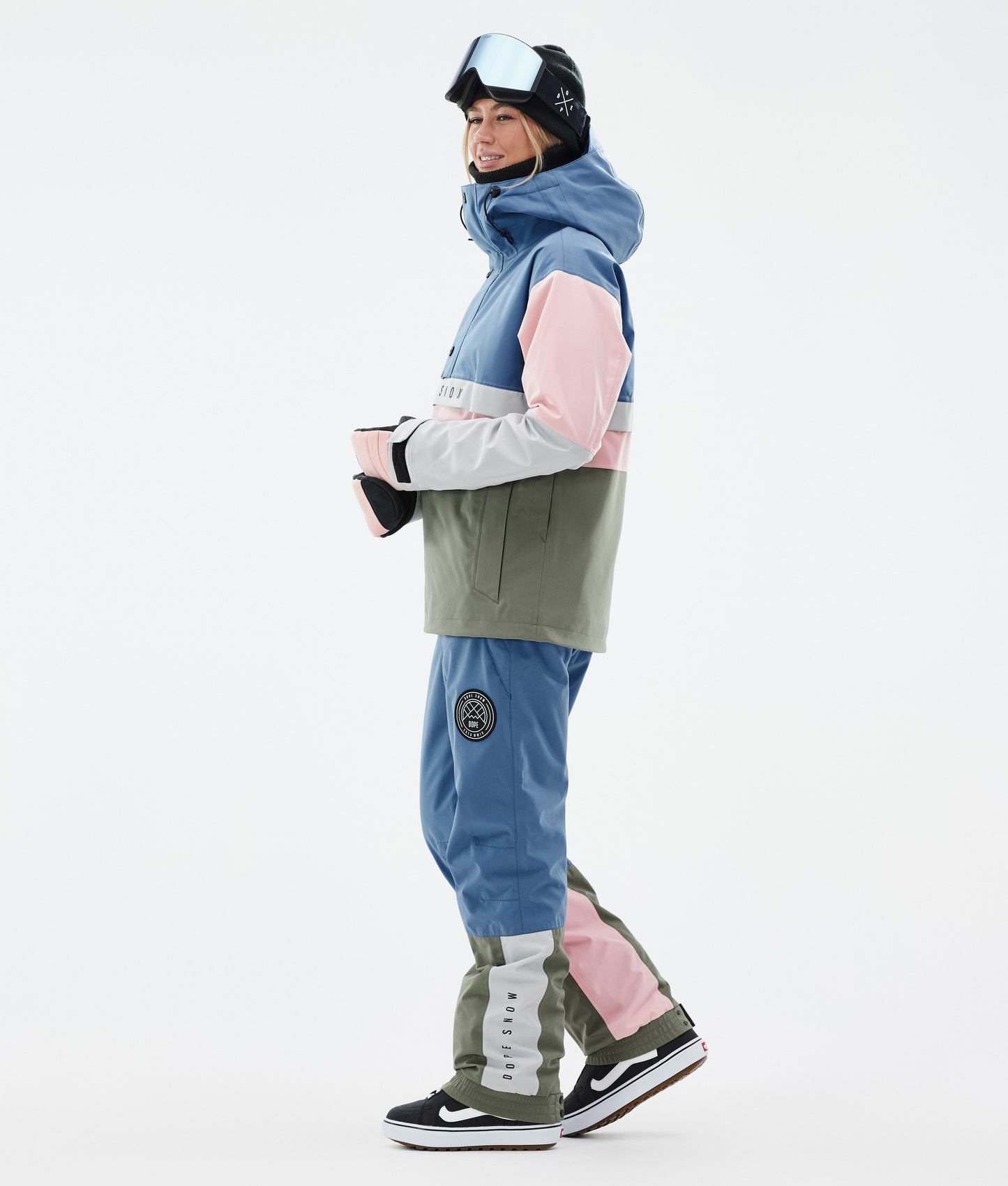 Snowboard Jacket Women Blue Steel/Light Grey/Soft Pink/Greenish