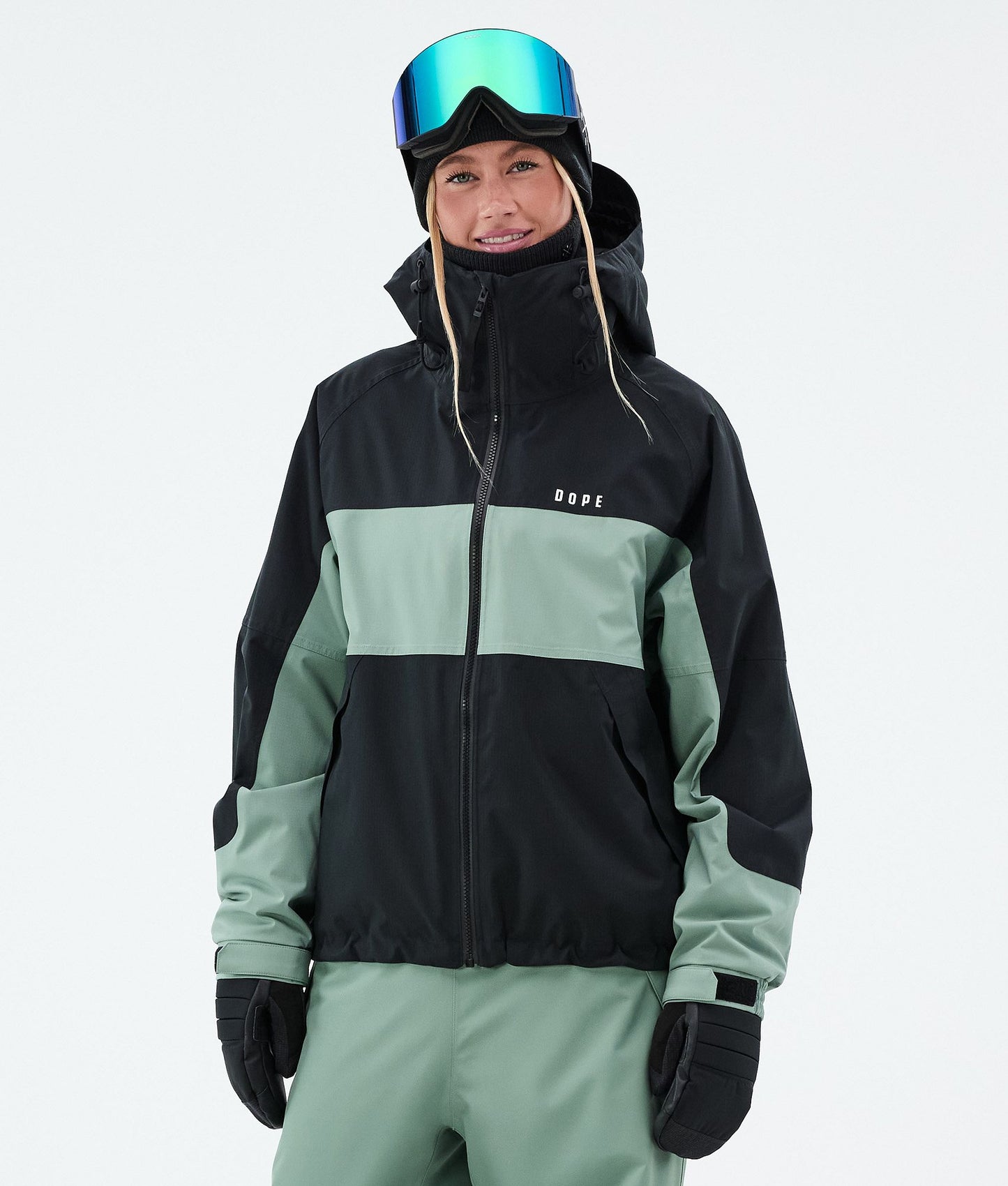 Snowboard Jacket Women Sport Black/Soft Pink/Bottle Green