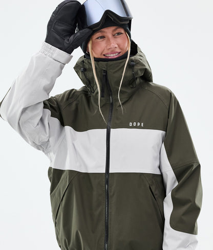 Snowboard Jacket Women Stripe Olive Green/Light Grey