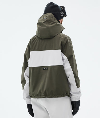 Snowboard Jacket Women Stripe Olive Green/Light Grey